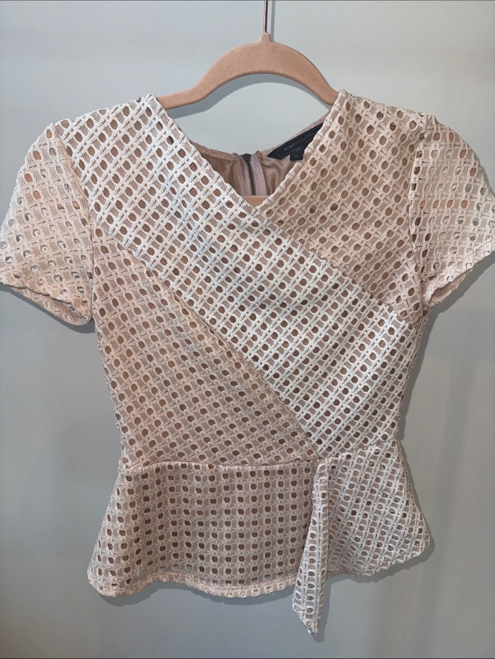 BCBGMaxAzria Cream Eyelet Lace Peplum Top